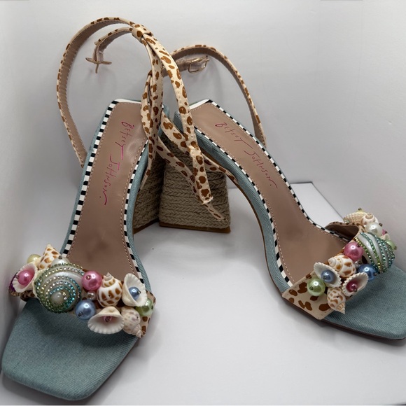 Betsey Johnson Blue and Tan Embellished Heels - Picture 2 of 10